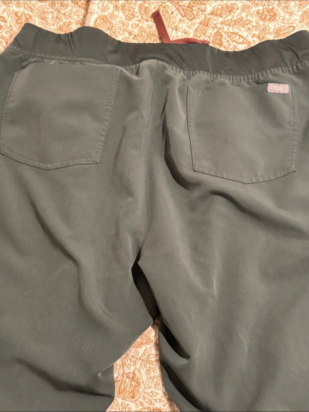 FIGS women Technical Joggers in Bonsai Green with Rust Drawstring